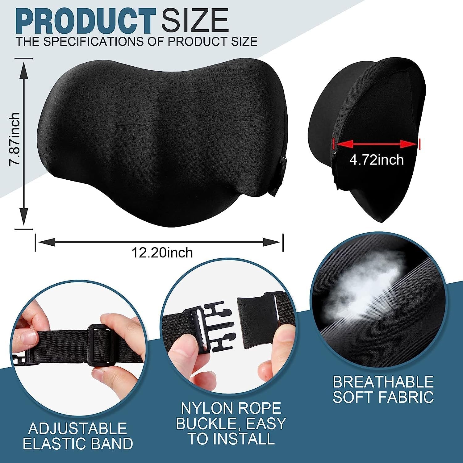 Memory Foam Car Neck Pillow for Neck & Cervical Support - Ergonomic Headrest Cushion Relieves Neck Pain - 12 x 8 x 5 Inch (Black, Pack of 1) - Perfect for Long Drives, Road Trips & Commuting