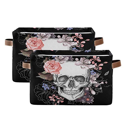 SEULIFE Floral Sugar Skull Halloween Storage Basket - Large Collapsible Organizer Bin with Handles for Toys, Bathroom, Nursery & Closet (1 Pack) | Perfect for Holiday Decor, Diaper Storage & Home Organization