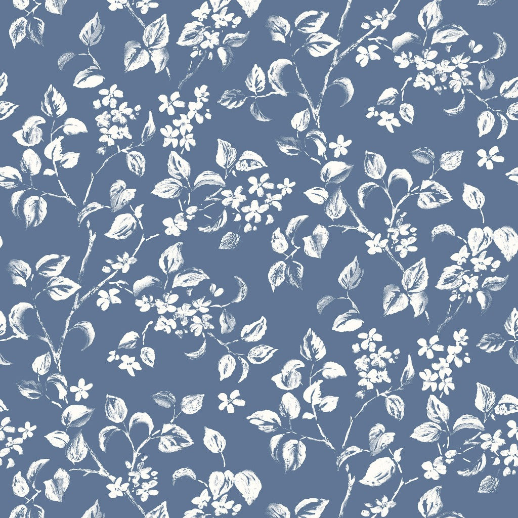 Premium Apple Blossom Fabric in French Blue - Soft Floral Cotton Material for DIY Crafts, Quilting & Home Decor Projects