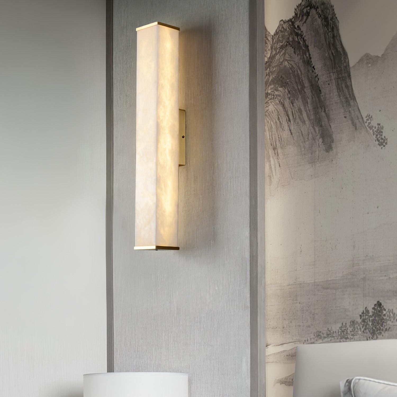 Modern Cuboid Alabaster Wall Light - Minimalist White LED Sconce for Bedroom, Hallway & Living Room - Dimmable Indoor Lighting Fixture