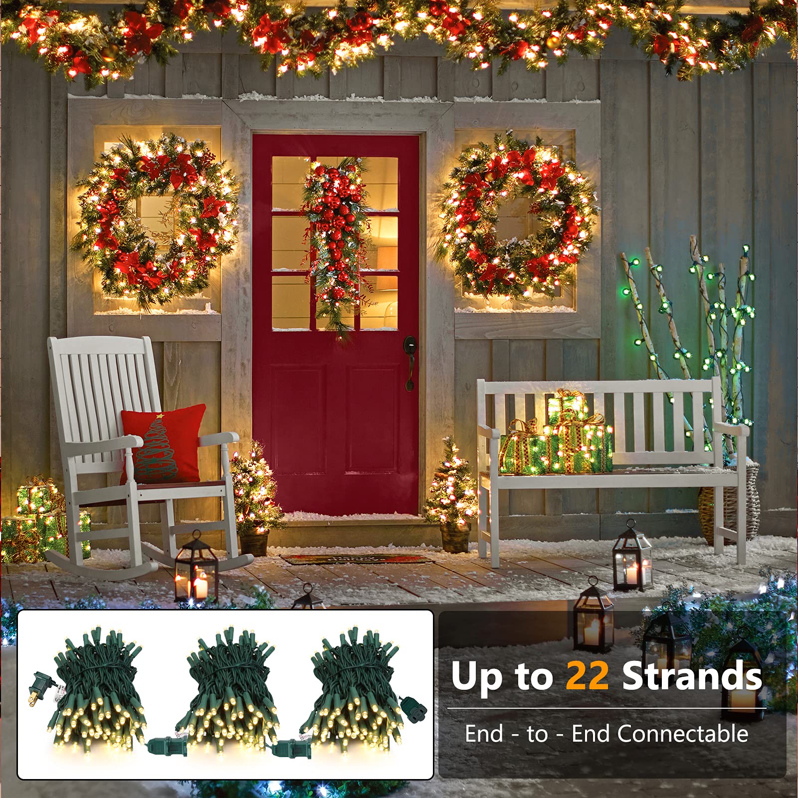 Brizled 33ft 100 LED Christmas Tree Lights - Warm White Connectable String Lights with 5mm Wide Angle Bulbs, UL Certified 120V for Indoor & Outdoor Holiday Decor - Perfect for Christmas Trees, Parties, and Home Decoration