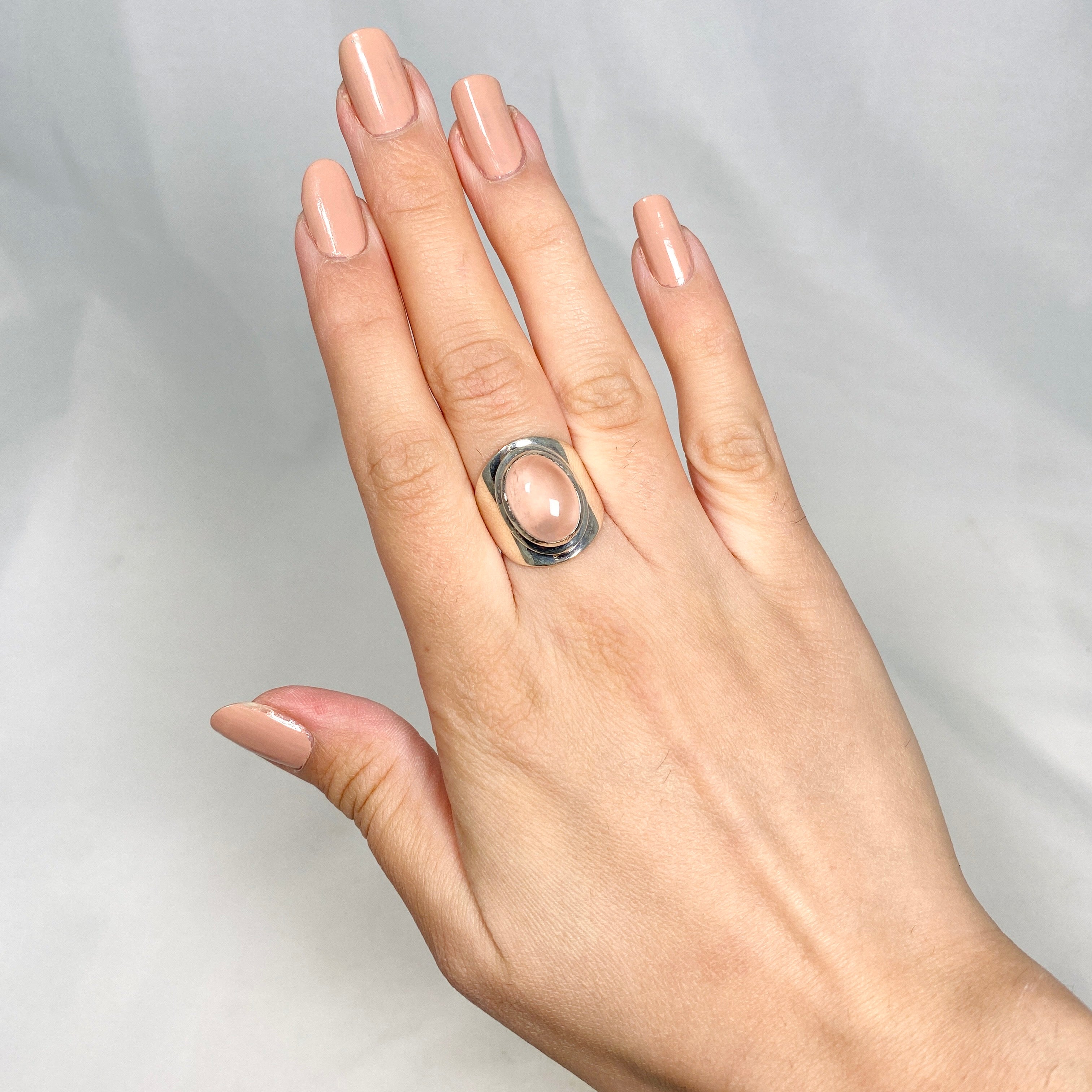 Rose Quartz Wide Band Ring R3762 RQ - Elegant Healing Crystal Jewelry for Women, Perfect for Meditation, Yoga & Spiritual Gifts