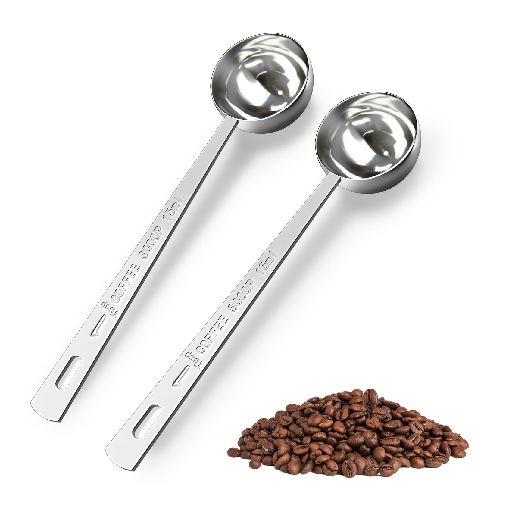 Leyaron 2-Piece Stainless Steel Tablespoon Measuring Spoon Set - 15ml Long Handle Coffee Scoop for Ground Coffee, Tea, Flour, Sugar - Perfect for Kitchen, Baking & Coffee Brewing