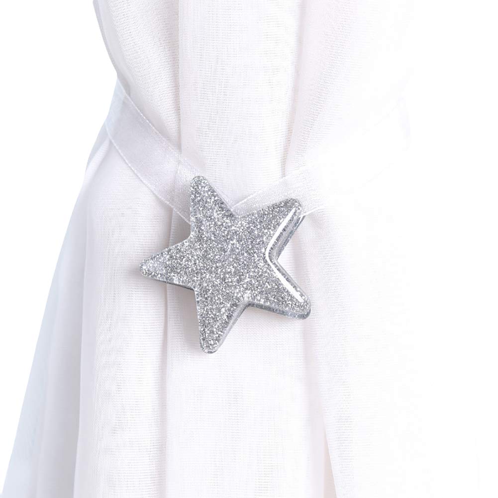 Galand Magnetic Curtain Tiebacks - Star Shape Window Curtain Holders, Silver Home Decor for Bedroom & Living Room | Perfect for Blackout Curtains, Sheer Drapes & Room Dividers
