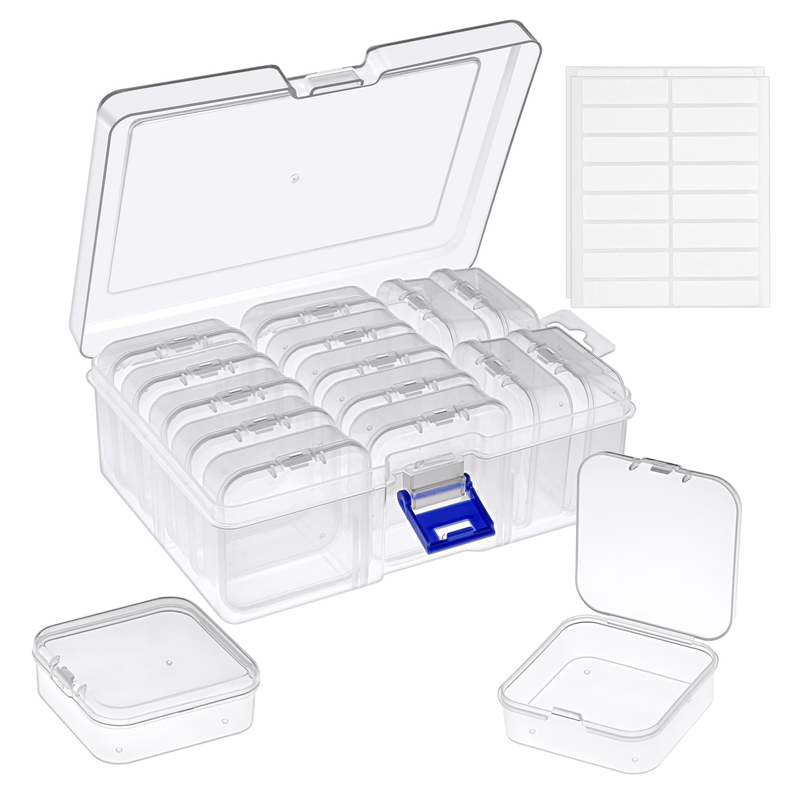15-Piece Clear Bead Storage Organizer Box Set with Label Stickers - Mini Plastic Jewelry Organizer Containers for DIY Bracelet Making, Nail Art & Craft Supplies | Perfect for Home, Travel & Workshop Organization
