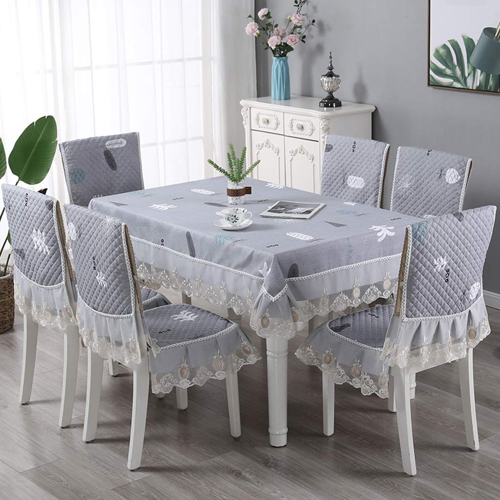 Washable Chair Protector Set - 4 Removable Dining Chair Covers & Square Tablecloth with Lace Decoration | Home Decor, Kitchen Dining Room Furniture Accessories | Perfect for Family Gatherings, Dinner Parties, and Daily Use