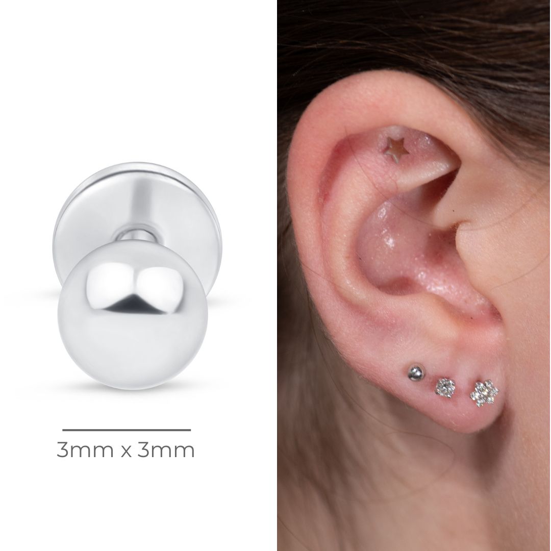 14k White Gold Ball Flat Back Stud Earrings - Hypoallergenic, Durable & Stylish for Everyday Wear, Parties & Special Occasions