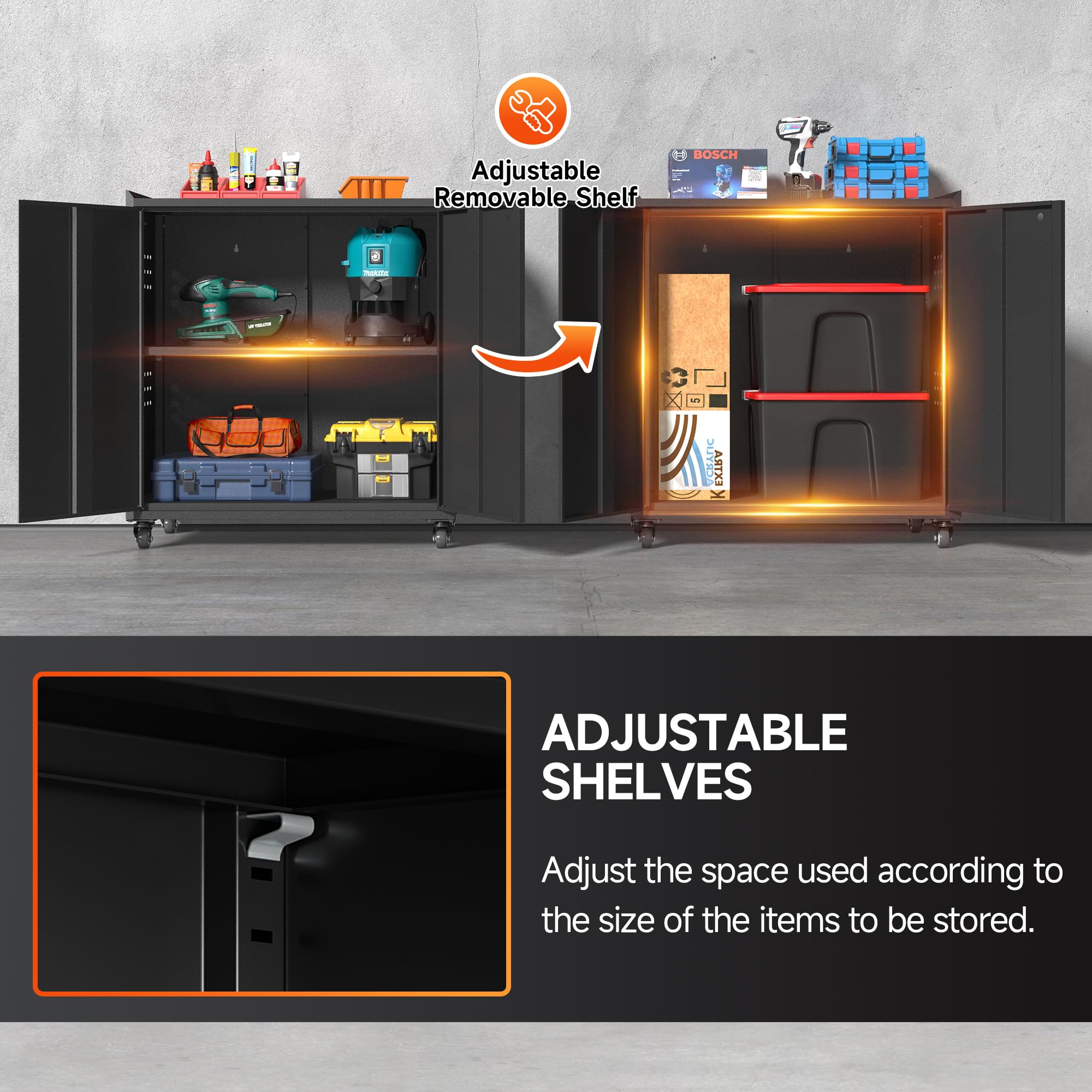 Heavy-Duty Garage Storage Cabinet with Wheels - 34.2