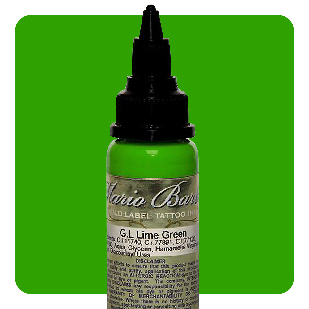 Lime Green Mario Barth Gold Label Tattoo Ink - Professional 1oz Bottle for Tattoo Artists - Perfect for Sleeves, Portraits & Body Art
