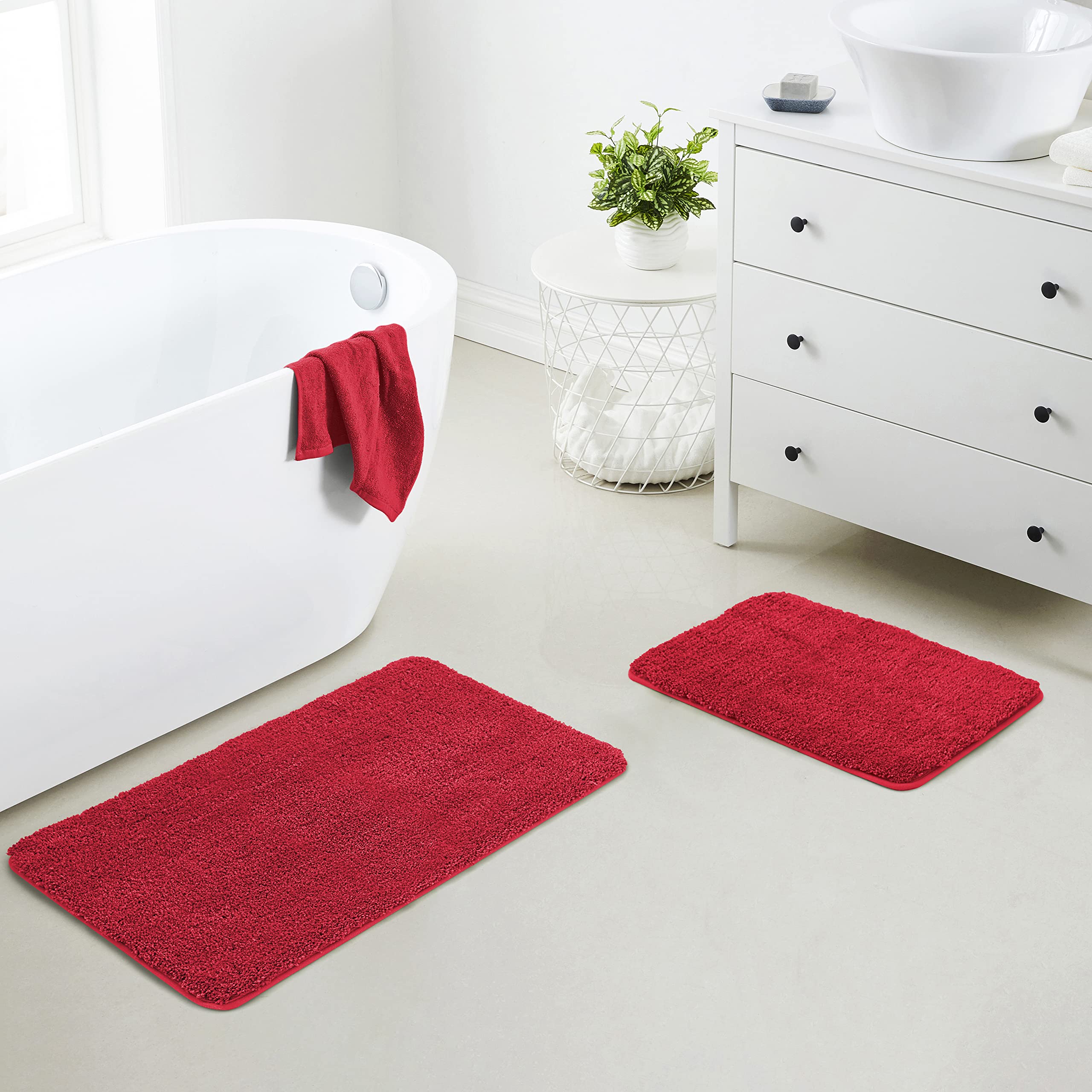 Yafa Home Fashion 2-Piece Soft Microfiber Bath Rug Set - Non-Slip Rubber Backing, Machine Washable Shaggy Bath Mats for Bathroom, Tub & Shower - Perfect for Cozy Bathroom Decor & Safe Floor Protection