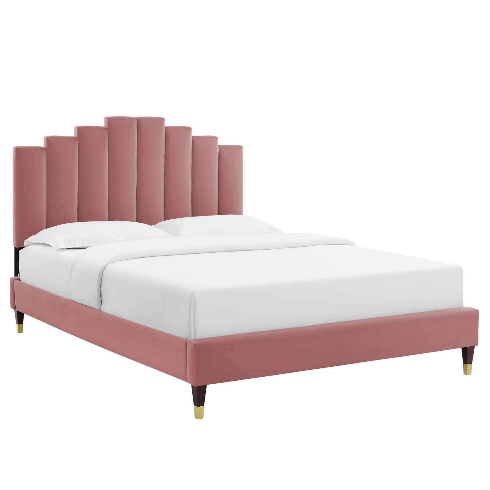 Modway Elise Channel Tufted Performance Velvet Full Platform Bed - Dusty Rose with Gold Legs | Luxurious Modern Bedroom Furniture for Master Suite or Guest Room