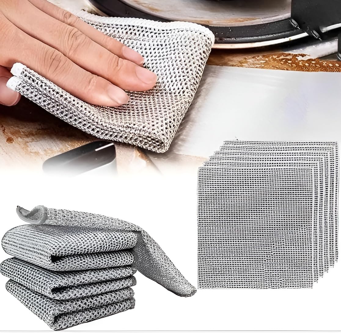 Premium Stainless Steel Scrubber Pads - 6 Pack Multipurpose Dishwashing Scourers | Non-Scratch Wire Dishcloths for Wet & Dry Cleaning | Heavy Duty Kitchen Scrub Pads for Dishes, Sinks, Countertops | Easy Rinse & Machine Washable | Perfect for Daily Kitchen Cleaning & Tough Stain Removal