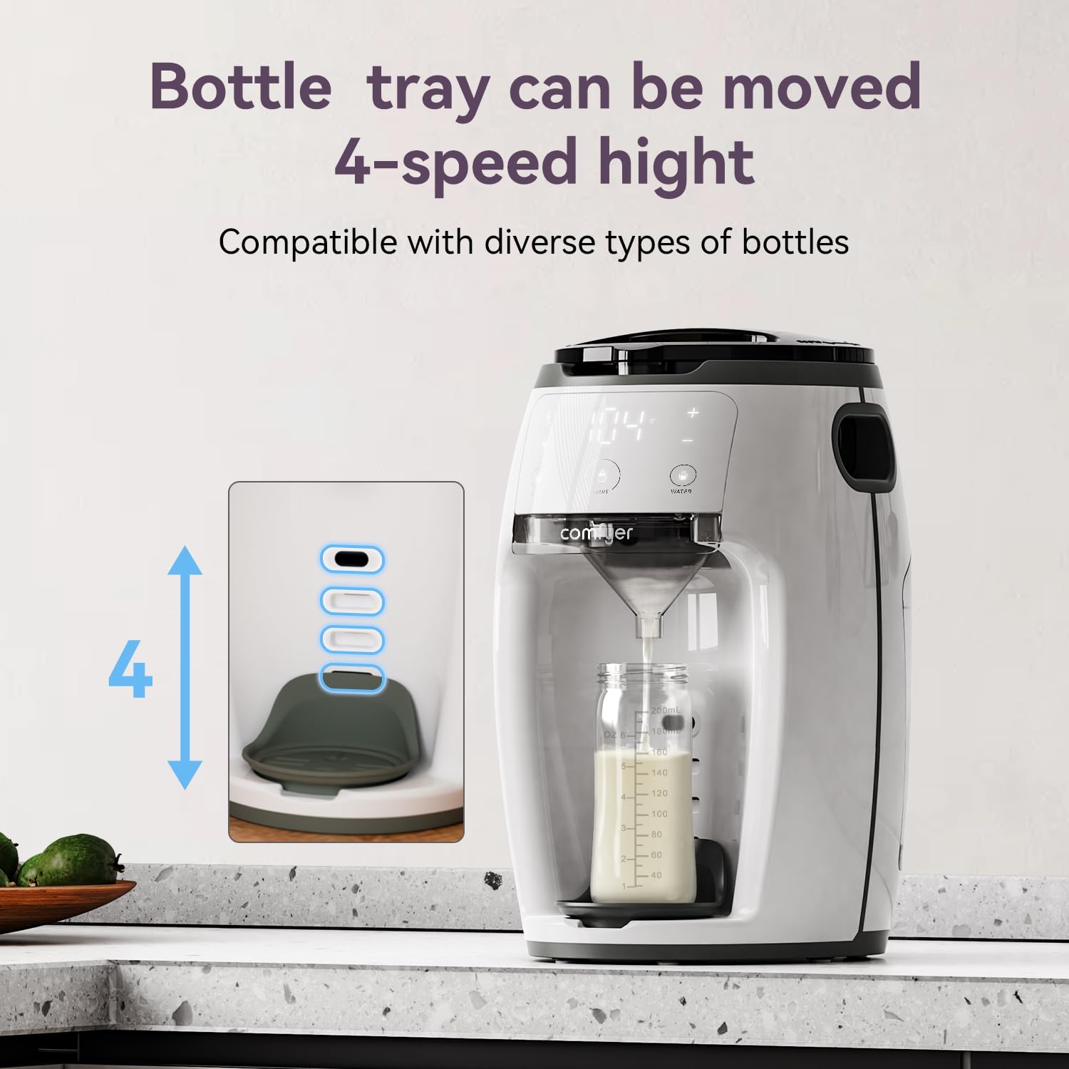 Comfyer Instant Formula Maker - Automatic Baby Formula Dispenser Machine with Precise Temperature Control, Customizable Settings for All Bottle & Formula Brands (White) - Perfect for Busy Parents, Night Feedings & On-the-Go Use