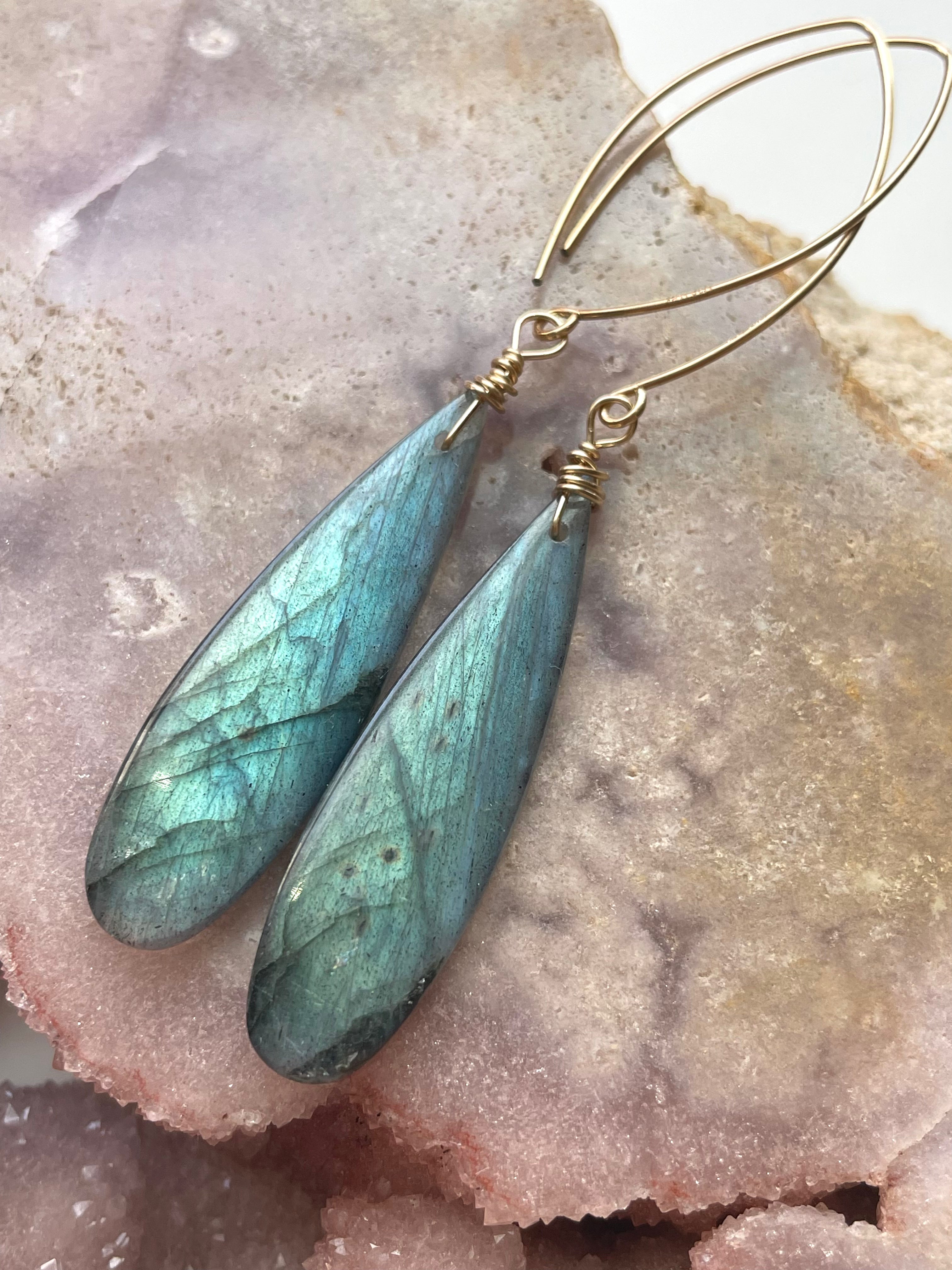 Gold Labradorite Dangle Drop Crystal Earrings for Women | Elegant Gemstone Jewelry Gift for Birthday, Party & Special Occasions