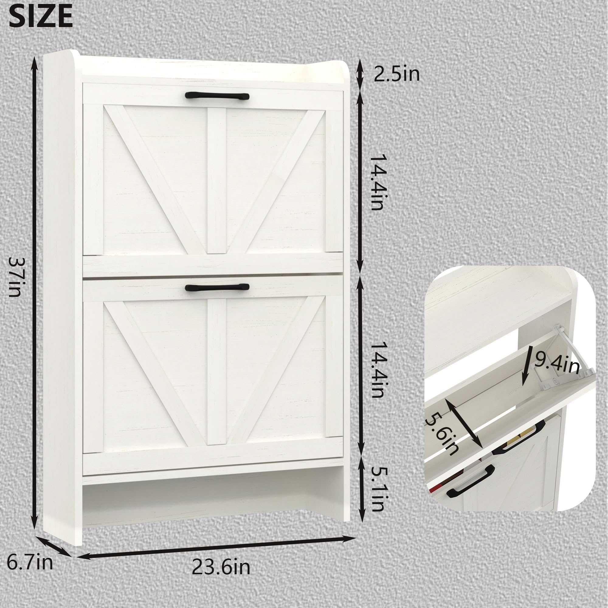 2-Tier Flip Drawer Shoe Storage Cabinet - Freestanding Entryway Organizer with Open Shelves & Legs, Narrow Oak White Shoe Rack for Hallway, Closet & Bedroom Organization