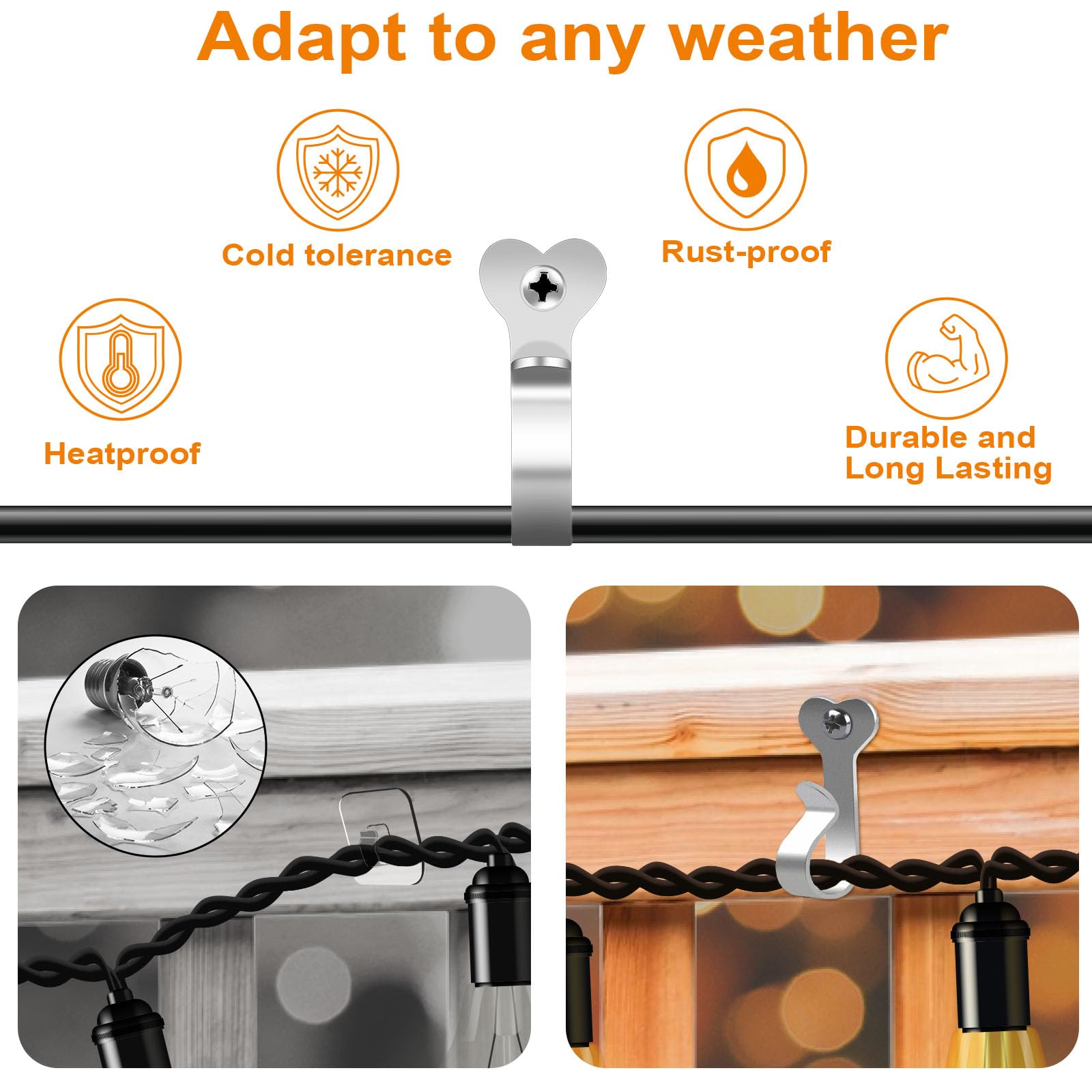 Stainless Steel Outdoor String Light Hooks - 40 Pack Weatherproof Hangers for Fairy Lights, LED Party Lights & Christmas Decorations - Perfect for Patio, Garden, Backyard & Holiday Lighting Displays