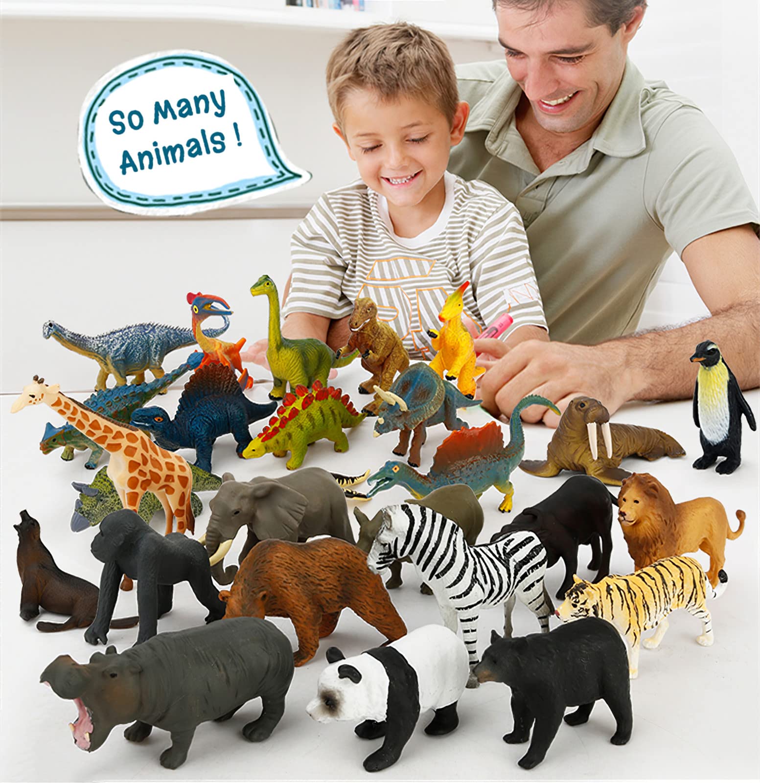 36-Piece Small Animal Figurines Set - Realistic Plastic Dinosaur, Zoo, Jungle & Ocean Animals for Kids - Preschool Learning Toys, STEM Science Matching Game - Perfect for Classroom, Birthday Gifts & Sensory Play