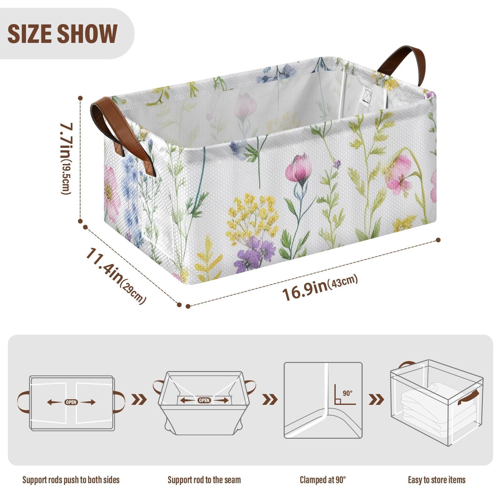 Cosmos Flower Large Fabric Storage Baskets with Handles - 2 Pack Closet Organizer Bins for Shelves & Home Organization | Perfect for Bedroom, Bathroom & Nursery Storage
