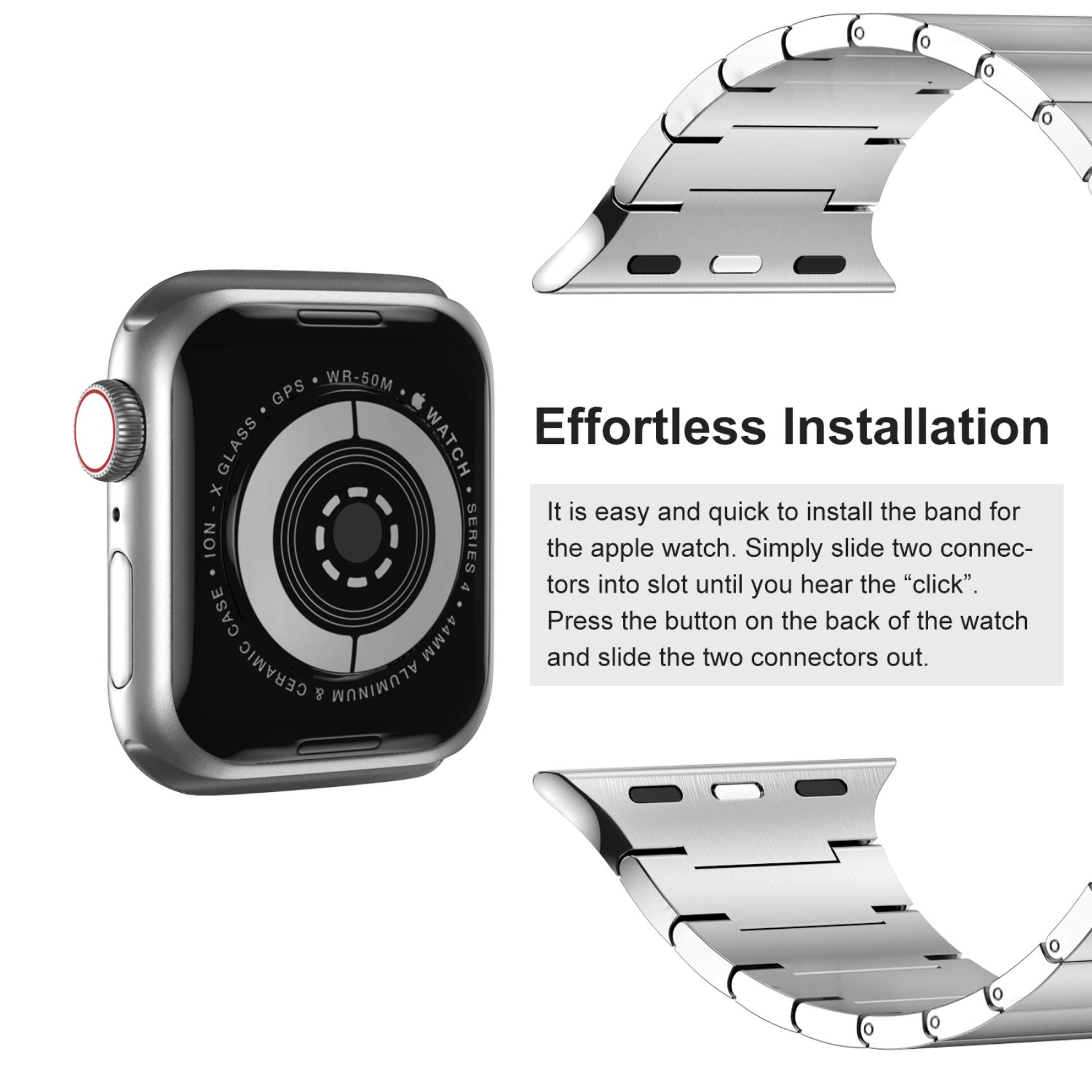 Fitlink Upgraded Stainless Steel Metal Watch Band for Apple Watch Series 6/SE/5/4/3/2/1 - 38mm 40mm Compatible Bands - Silver, Perfect for Workout, Office & Everyday Wear