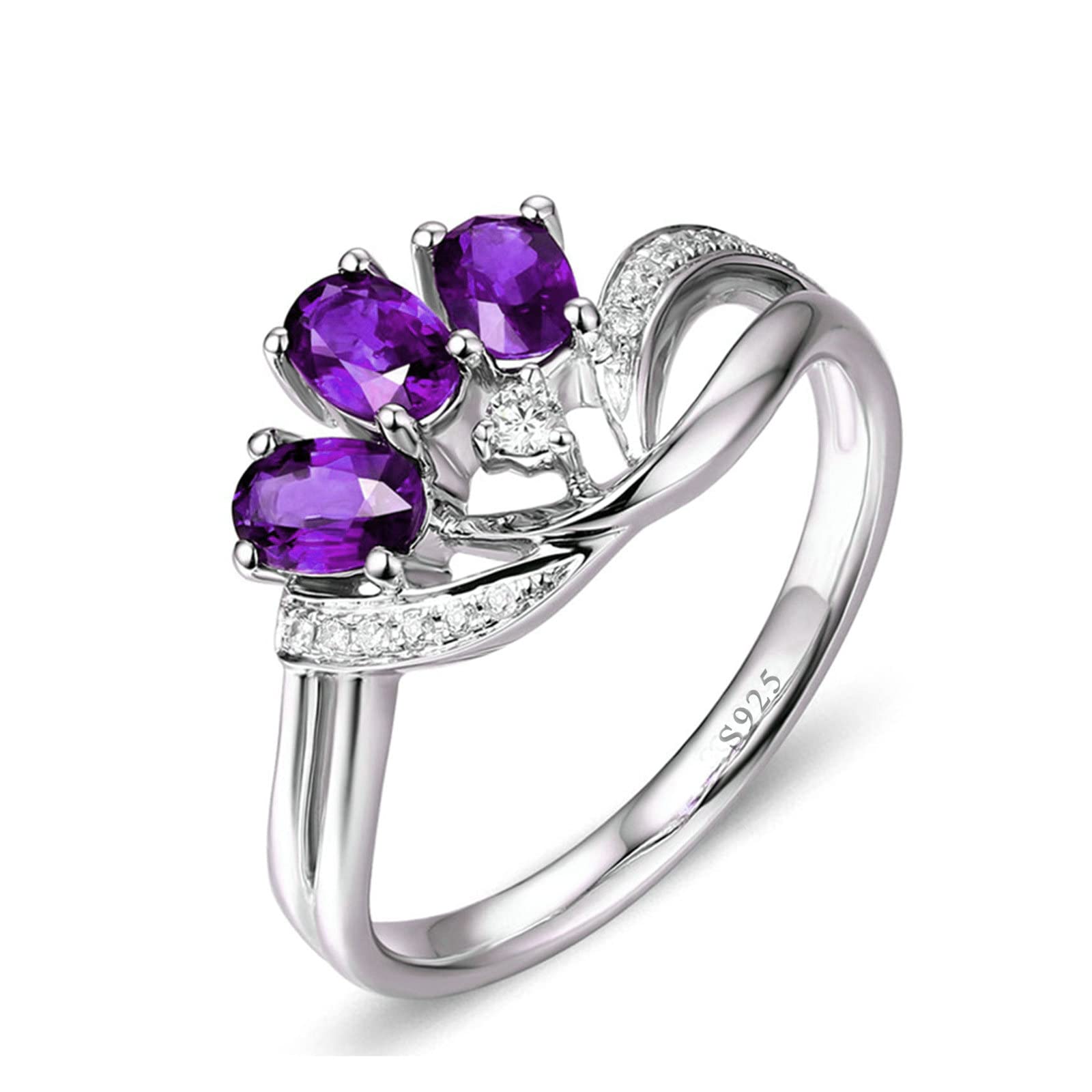 Aienid Sterling Silver Amethyst Ring for Women - Elegant Oval Engagement Ring, Wedding Band, Anniversary Gift - Perfect for Proposals, Bridal Jewelry & Special Occasions