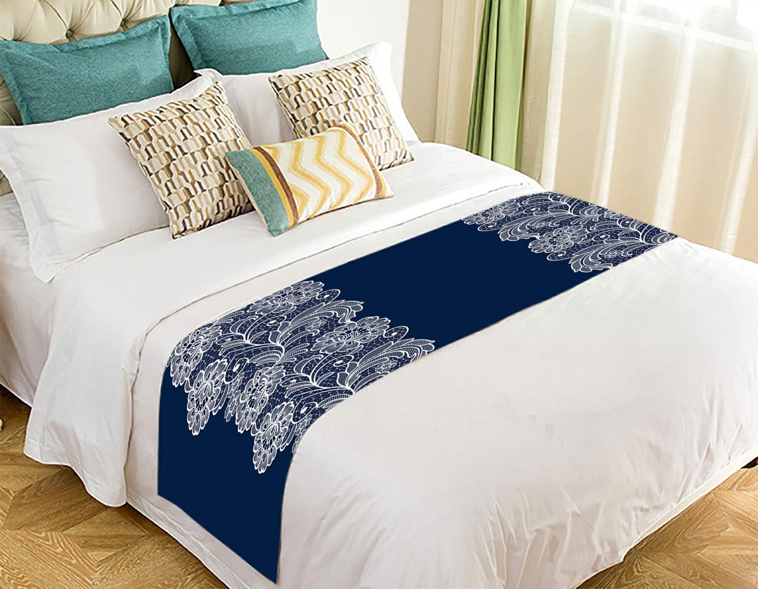 Vintage Lace Doily Bed Runner - 20x95 Inch Elegant Bed Scarf for Queen King Size Beds - Perfect for Bedroom Decor, Wedding Decorations and Boho Home Decor