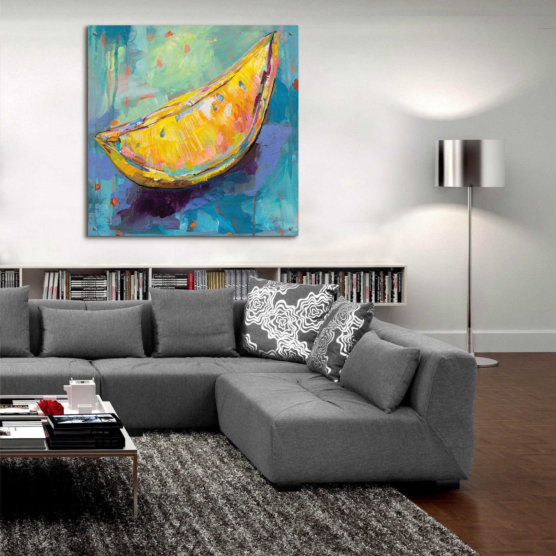 Epic Art 'Lemon Wedge' by Jeanette Vertentes - 36x36 Inch Acrylic Glass Wall Decor - Modern Kitchen & Dining Room Artwork - Vibrant Fruit Painting for Contemporary Home Decor