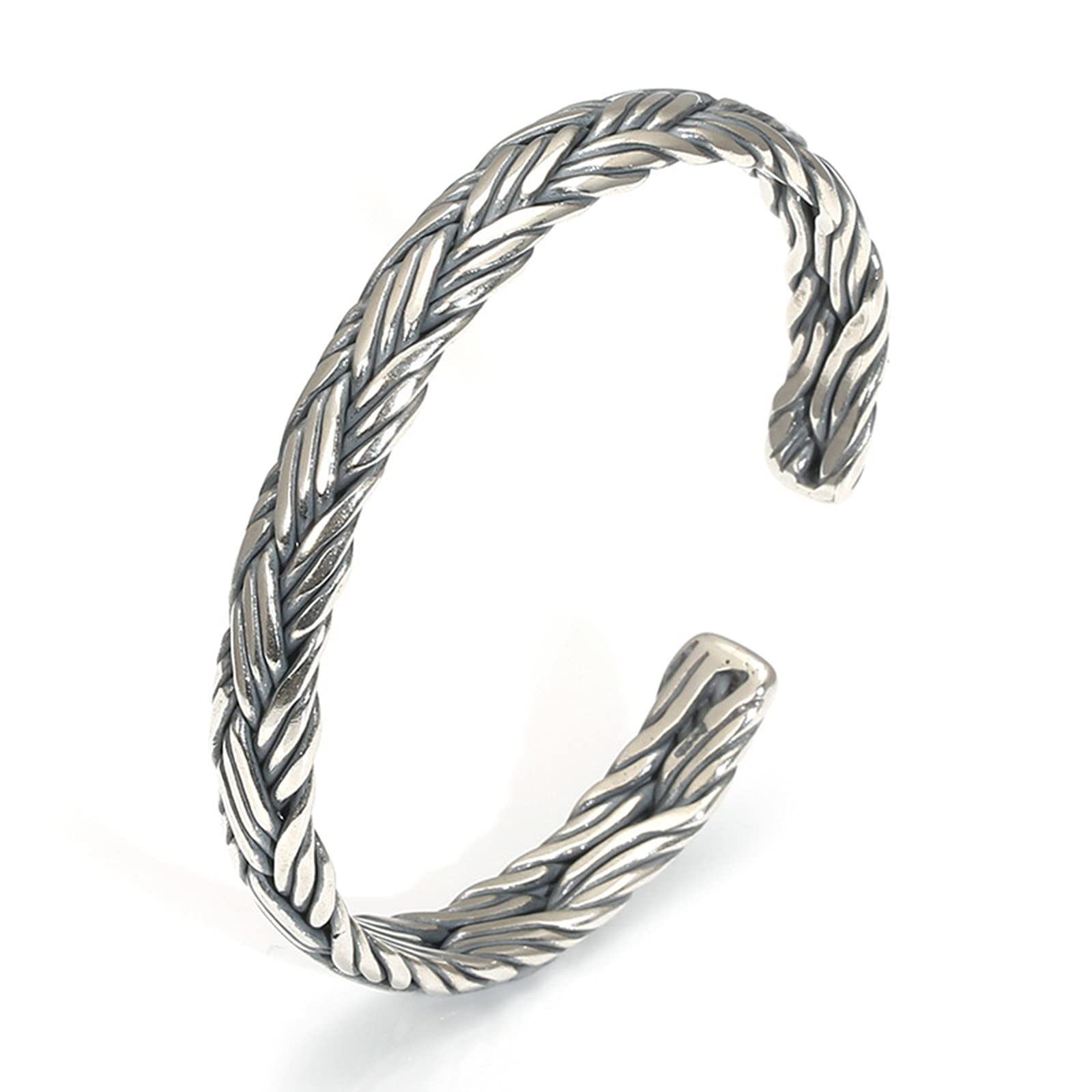 UTHTY Retro 925 Sterling Silver Bangle Bracelet for Men - Personalized Weave Design Jewelry Gift for Boy, Father with Elegant Gift Box | Perfect for Weddings, Anniversaries & Special Occasions