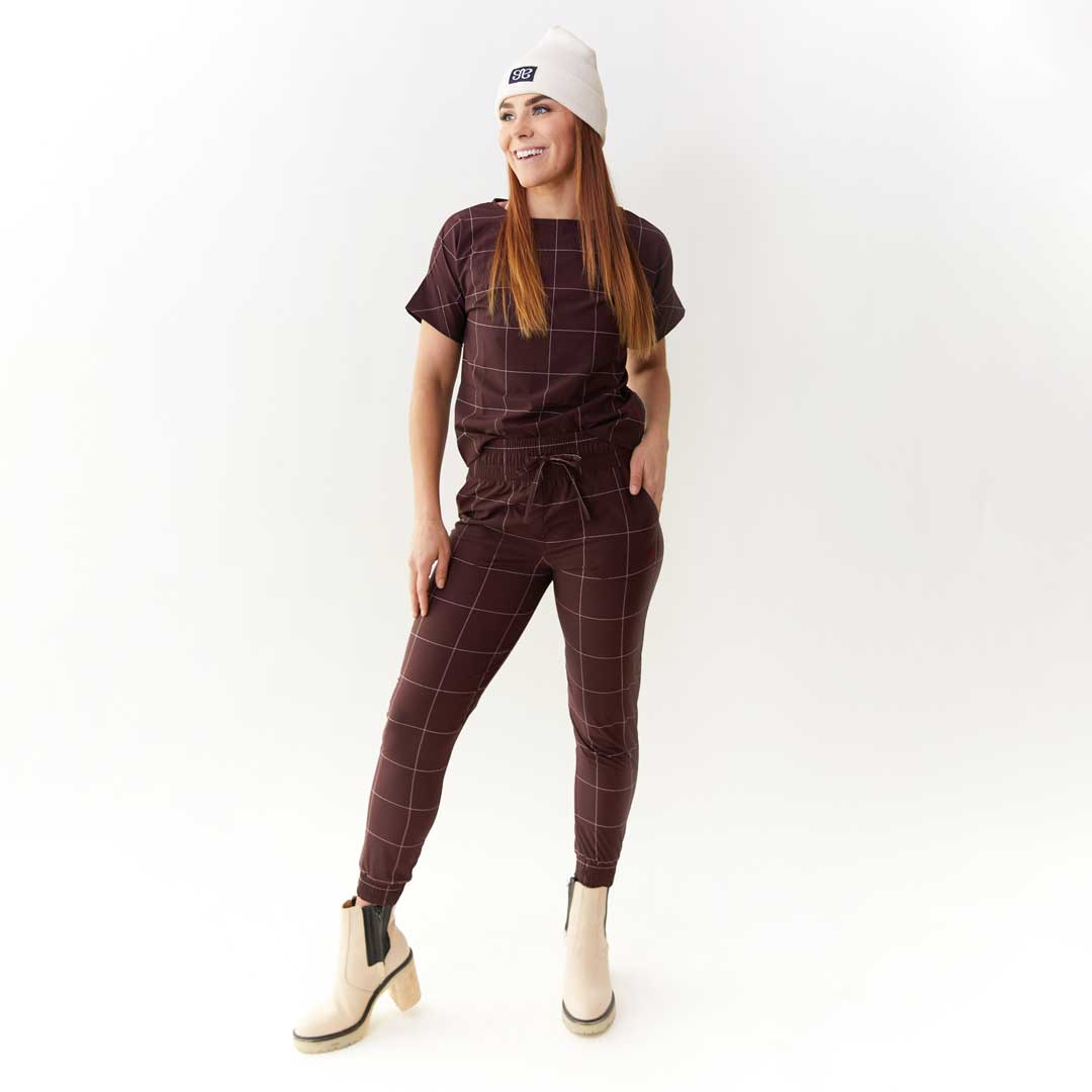 Stylish Maroon Windowpane Joggers for Men & Women - Comfortable Travel & Lounge Pants for Casual Wear, Running Errands, and Relaxing at Home