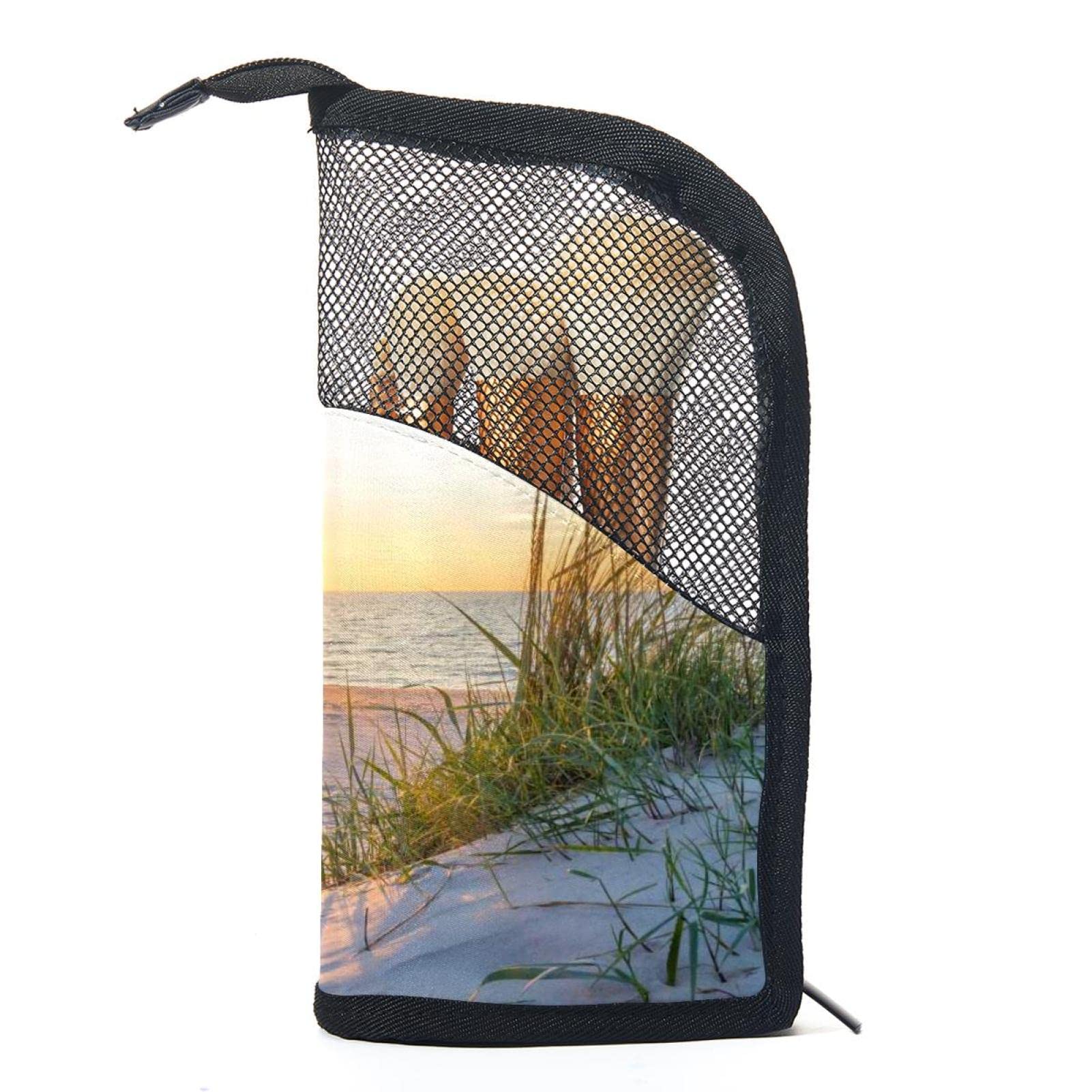 12-Piece Makeup Brush Organizer Bag with Portable Holder Case - Sunset Sand & Sea Beach Design - Perfect for Travel, Home Storage & Professional Makeup Artists