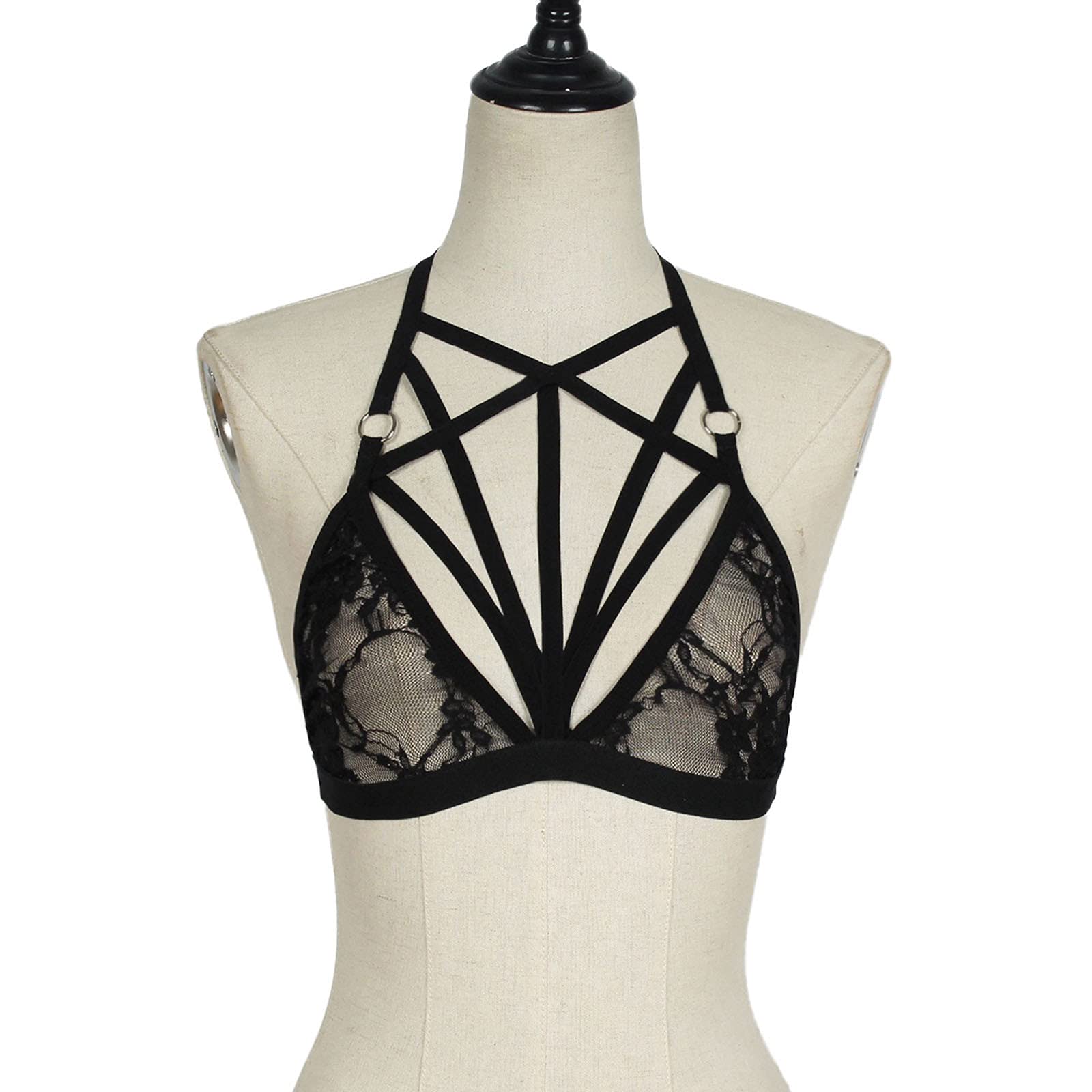 Sexy Hollow Out Lace Camisole Tank Top for Women - Elastic Cage Bra Bustier Halter Silk Sleepwear - Black | Perfect for Nightwear, Lingerie & Special Occasions