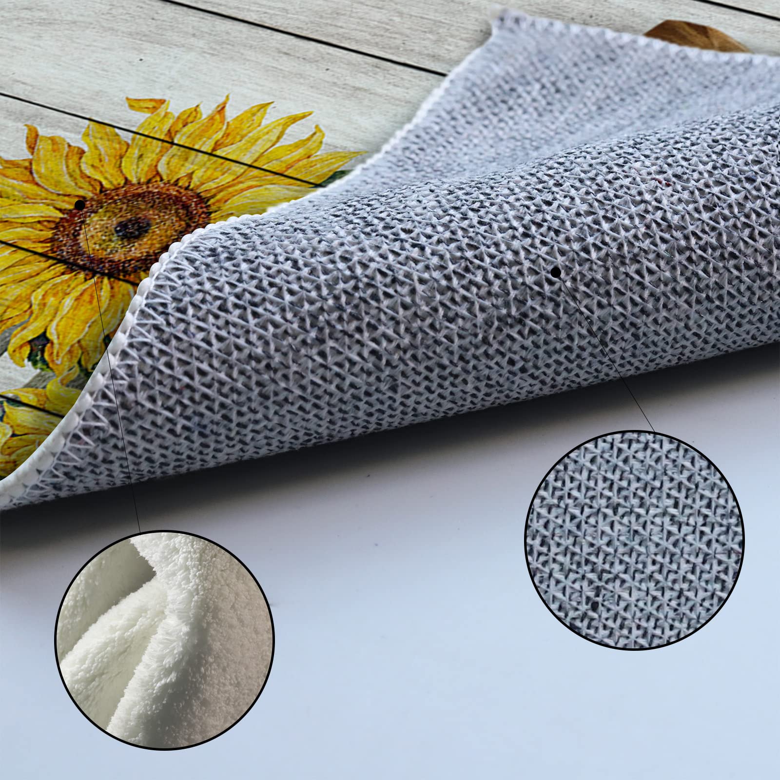 **5'x8' Yellow Sunflower Cow Area Runner Rug - Washable Indoor/Outdoor Carpet for Kitchen, Living Room, Bathroom, Bedroom & Classroom - Retro Farmhouse Wooden Doormat, Desk & Welcome Mat - Perfect for Home Decor, Entryway & Laundry Room**