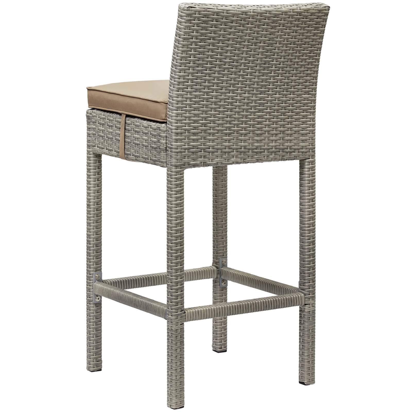 Modern Contemporary Outdoor Patio Bar Stool - Rattan Wicker Side Chair in Brown & Light Gray - Perfect for Balcony, Garden, and Poolside Relaxation