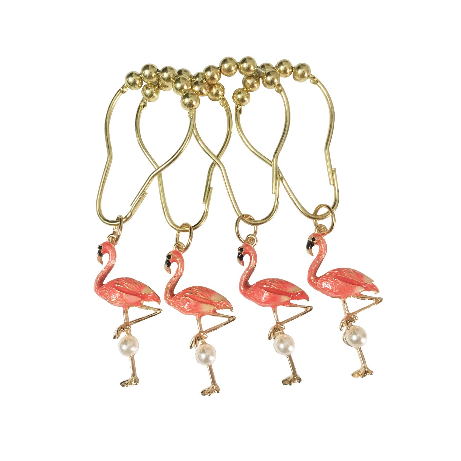 12 Pack Flamingo Shower Curtain Hooks - Stainless Steel Rustproof Bathroom Accessories for Home Decor, Tropical Beach Theme Shower Rings - Perfect for Coastal, Nautical & Vacation Style Bathrooms