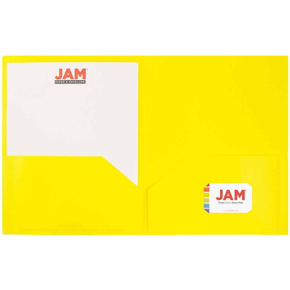 JAM Paper Medium Weight Plastic Presentation Folders - Yellow - 96 Pack - Perfect for Office Documents, School Projects & Business Presentations