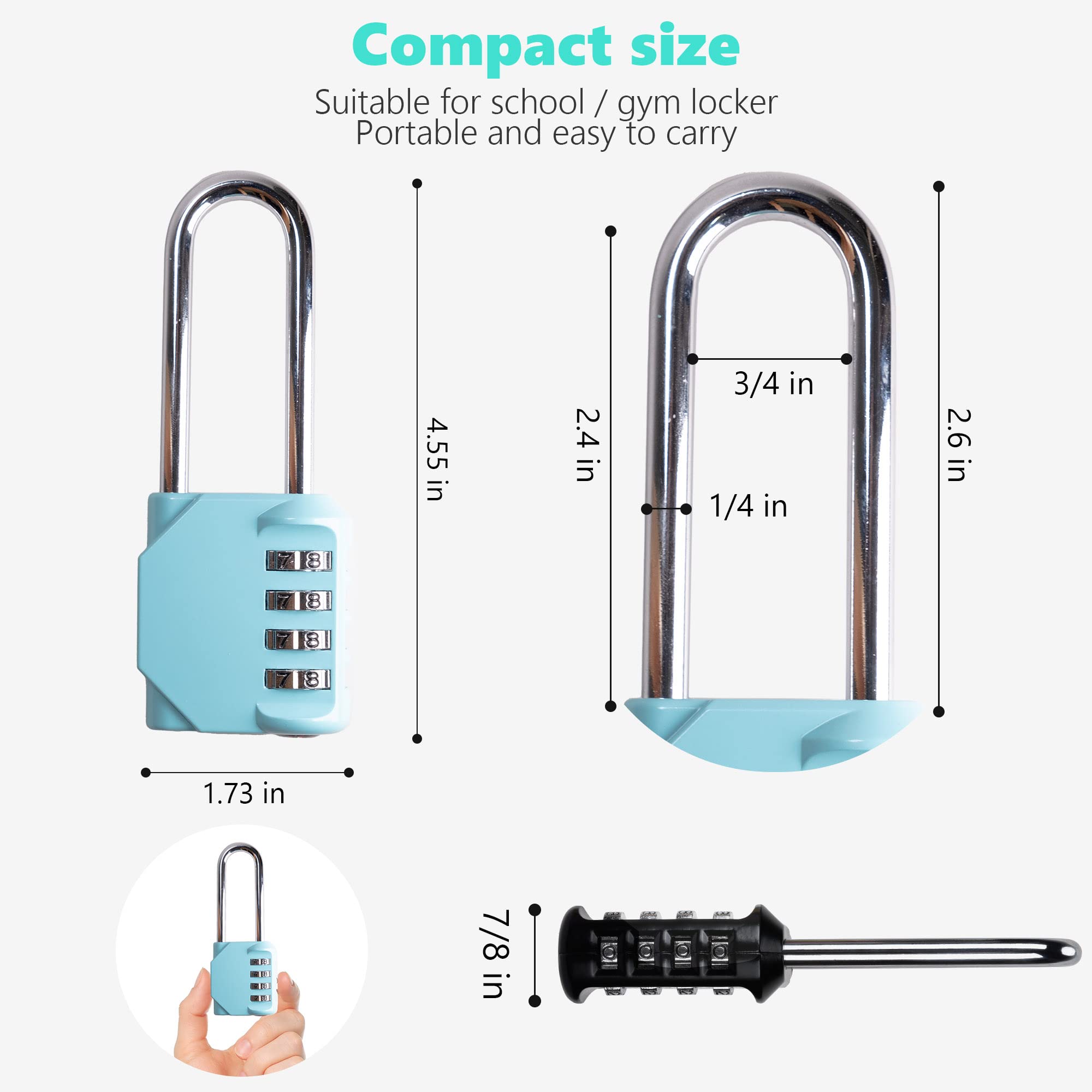 CL21AS 2.6 Inch Heavy Duty Combination Padlock - 4 Digit Resettable Gym Locker Lock for School, Gates, Doors, Toolbox & Storage - Secure Your Belongings at Home, Office or Travel (Aqua Sky)