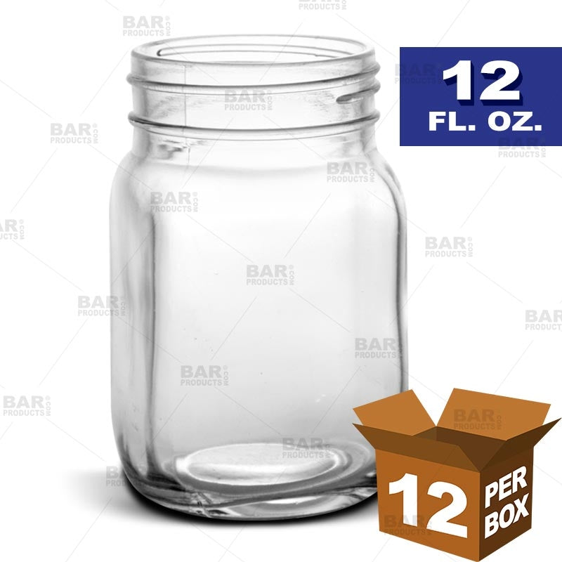 BarConic® 12 oz Mason Jars Without Handles - Pack of 12 | Airtight Glass Canning Jars for Preserves, Pickling, DIY Crafts & Home Decor
