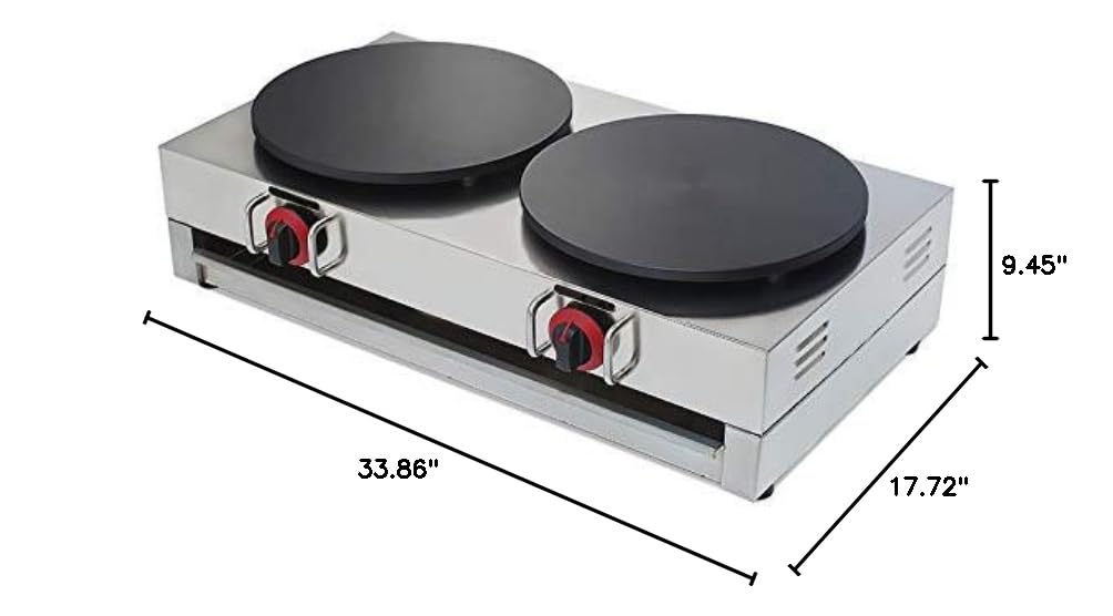 Commercial Crepes Maker - Double Head Pancake Machine with LP Gas for Restaurants, Cafes & Catering - Perfect for Making Crepes, Pancakes & Fruit Desserts