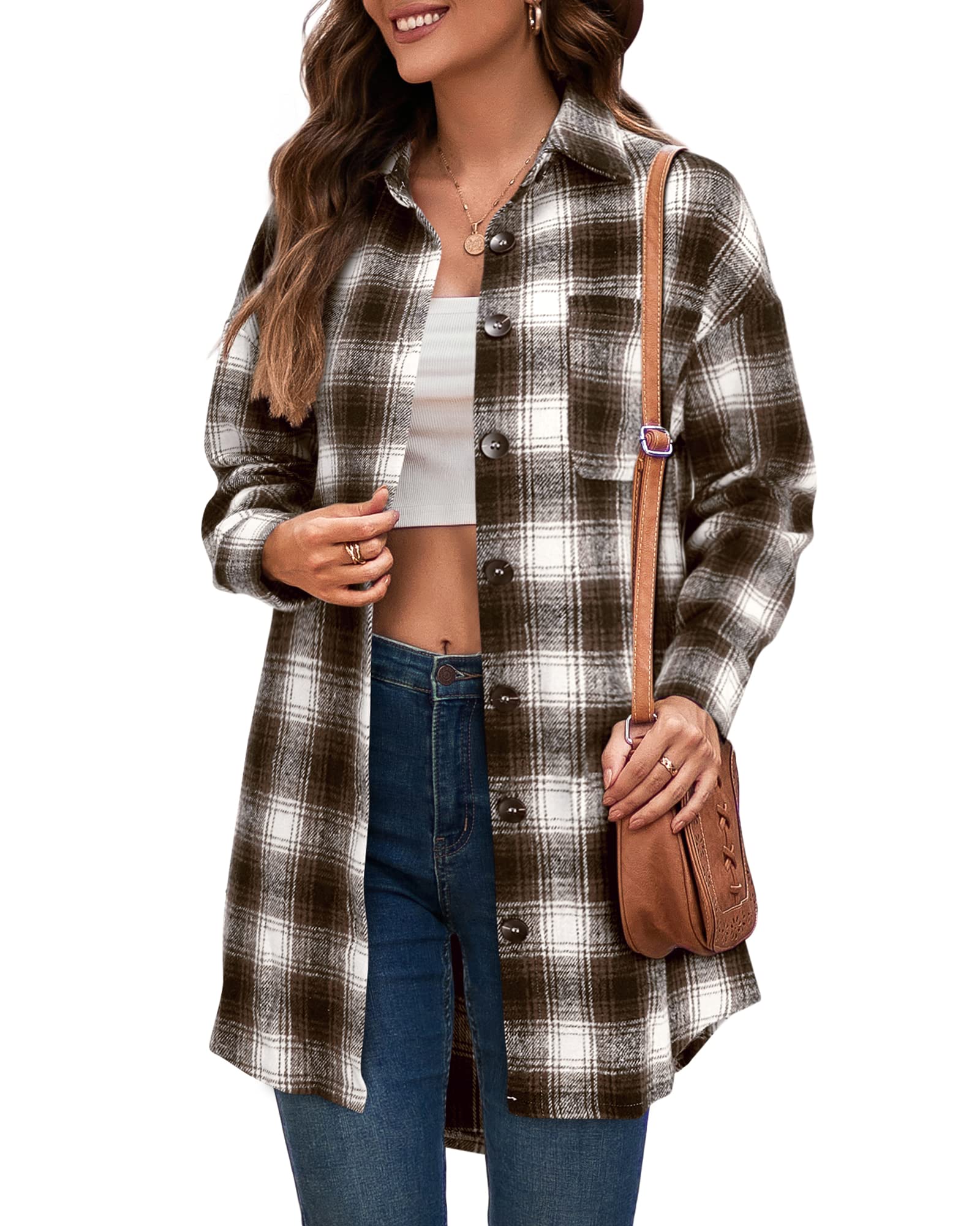 LAISHEN Women's Flannel Plaid Shirt Jacket - Casual Long Sleeve Button Down Shacket Top for Fall & Winter | Perfect for Layering, Outdoor Activities, and Everyday Wear