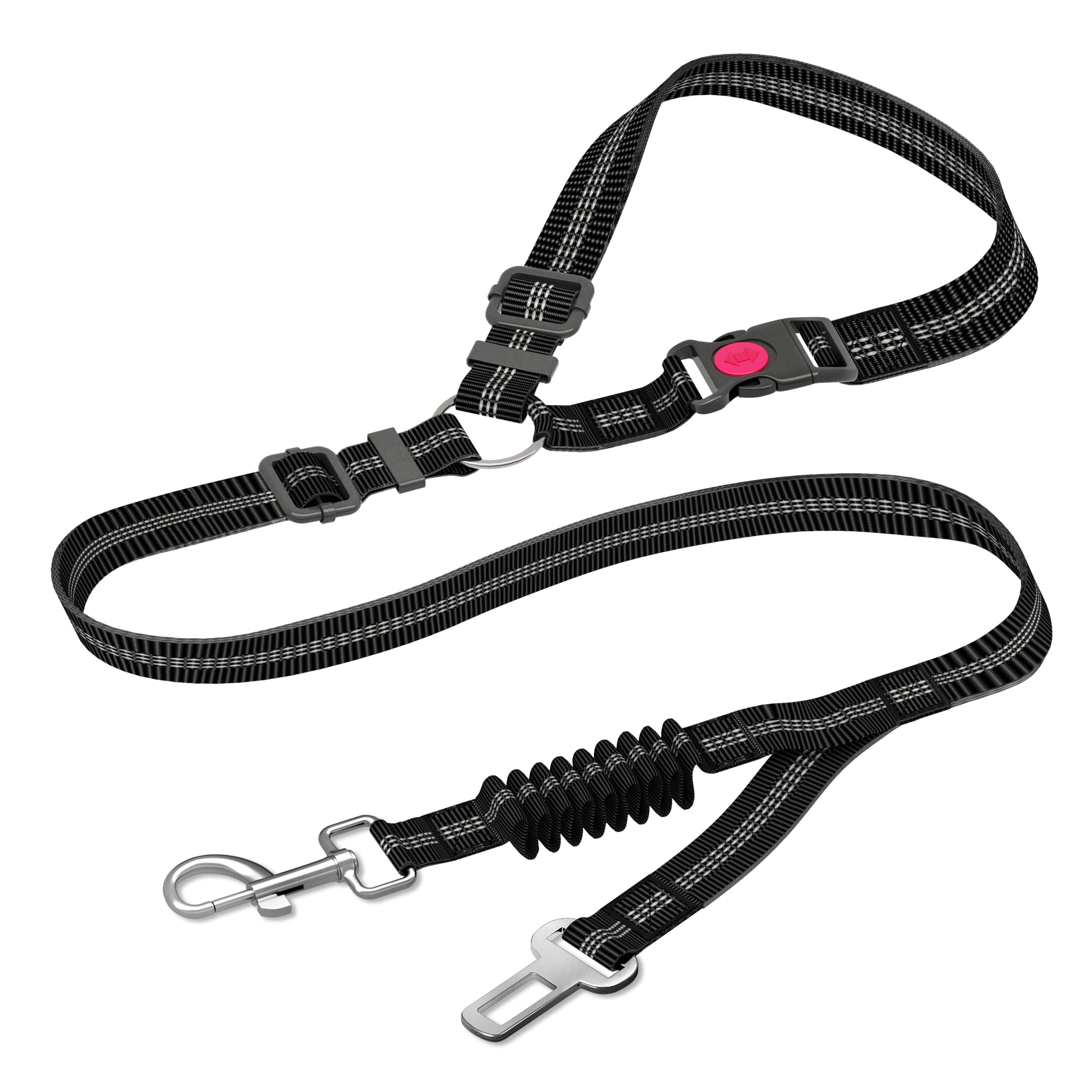 Upgraded Dual-Use Dog Seat Belt for Car - Bungee Retractable Adjustable Pet Safety Harness, Heavy Duty & Elastic Vehicle Headrest Leash for Small Medium Large Dogs (Black) - Perfect for Road Trips & Safe Car Rides
