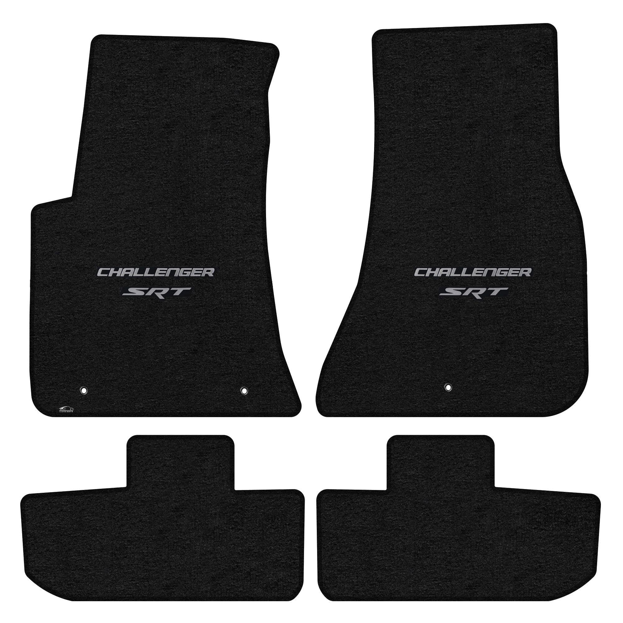 Premium Lloyd Mats Dodge Challenger RWD 4-Piece Car Floor Mats Set - Ebony Velourtex with Silver Challenger & SRT Logo (Fits 2011-2024 Models) - Perfect for Daily Driving, Car Shows & Vehicle Protection