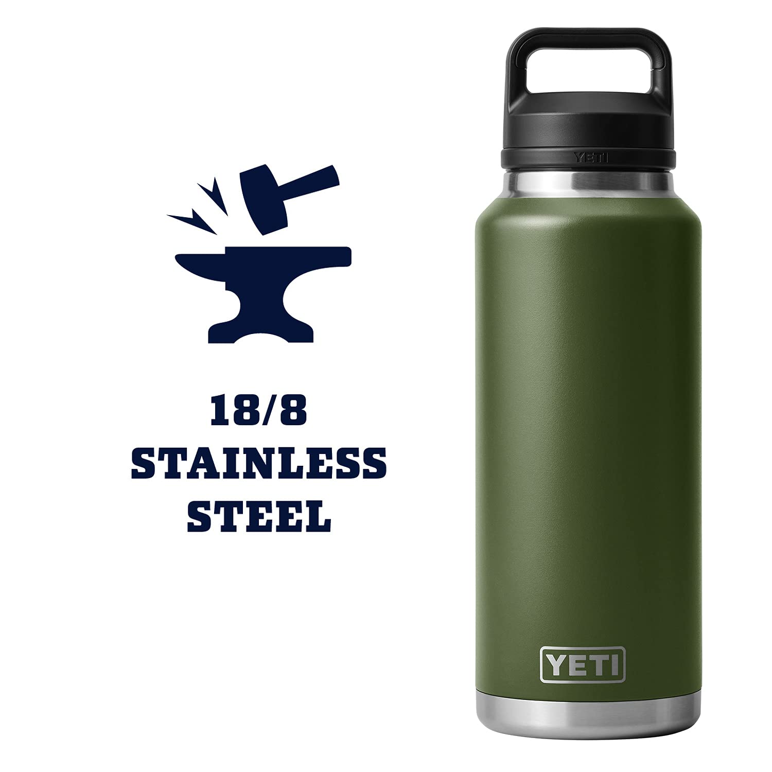 YETI Rambler 46 oz Vacuum Insulated Stainless Steel Water Bottle with Chug Cap - Retired Highlands Olive Color | Perfect for Outdoor Adventures, Hiking, Camping & Gym Workouts