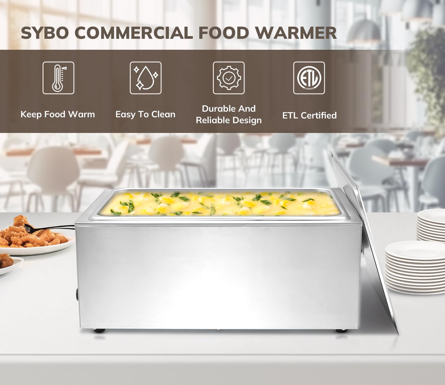 Commercial Grade Stainless Steel Bain Marie Buffet Food Warmer - 1 Section with Tap for Catering, Restaurants & Buffets | Keep Food Hot for Events, Parties & Banquets