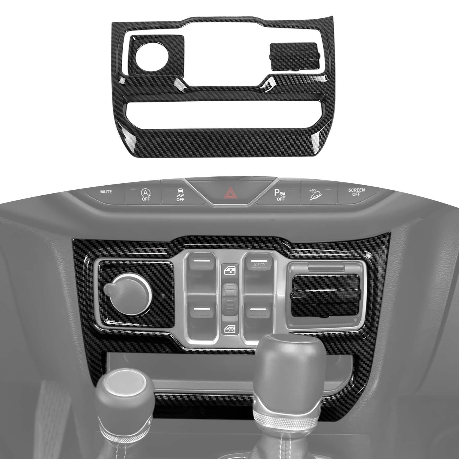 Carbon Fiber Center Dash Switch Panel Trim for Jeep Wrangler JL JLU & Gladiator JT (2018-2024) - 3pc Interior Accessories Kit - Perfect for Off-Roading & Custom Upgrades