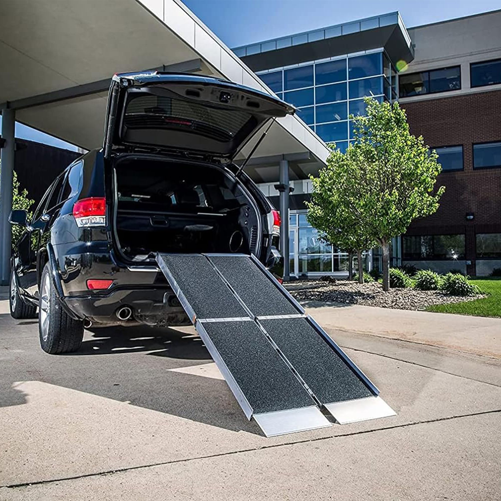EZ-ACCESS 10ft Portable Aluminum Folding Ramp - Lightweight Trifold Design with Anti-Slip Surface & Self-Adjusting Transition Plates - Perfect for Wheelchair Access, Home Entry, and Vehicle Loading