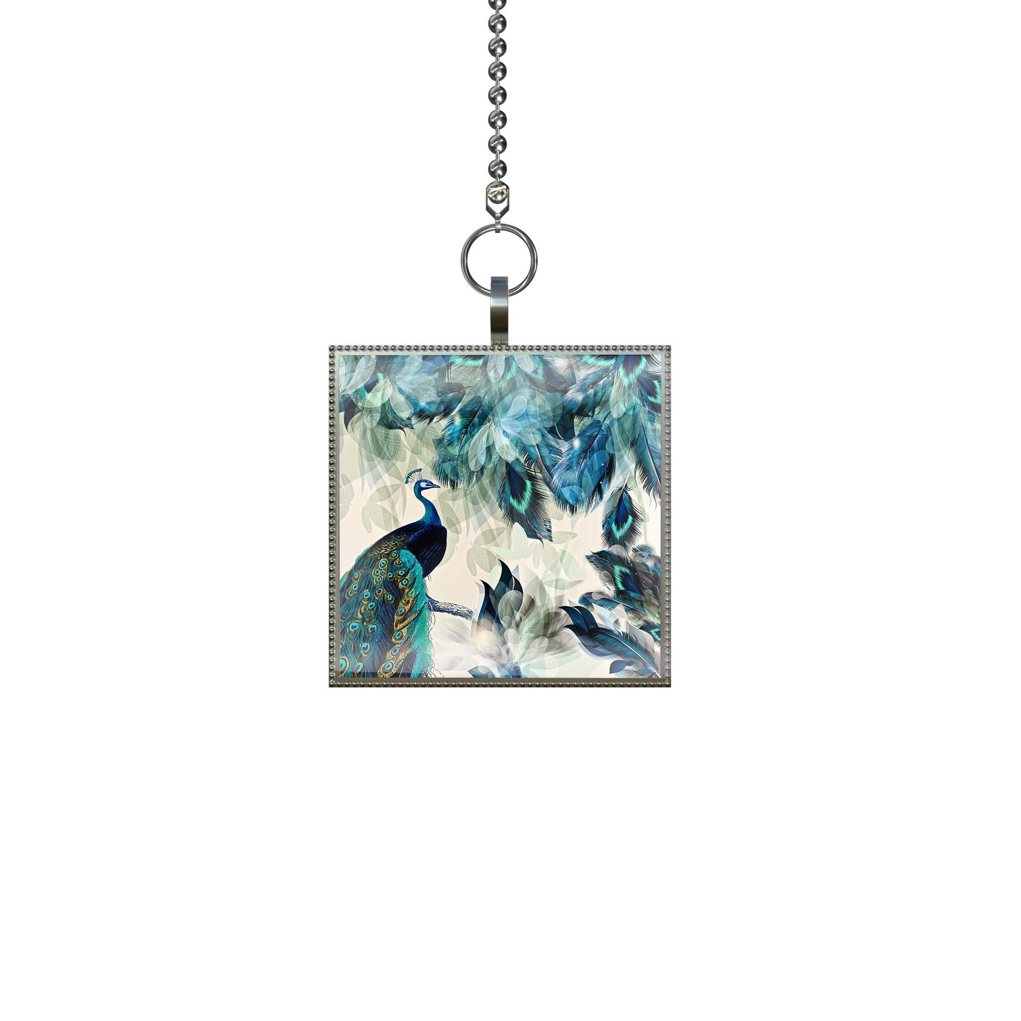Abstract Peacock Fan Light Pull - Square Pendant with Chain for Home Decor