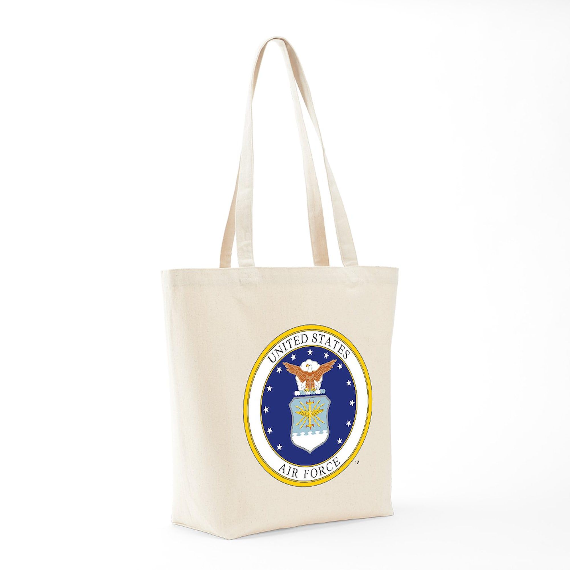 USAF Emblem Tote Bag - Natural Canvas Reusable Shopping Bag with Air Force Logo | Military Apparel, Grocery Shopping & Everyday Carry