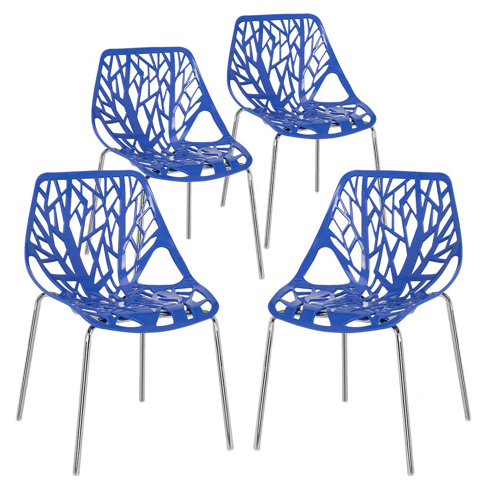 VINGLI Modern Stackable Dining Chairs - Set of 4 Black Birch Wood Armless Side Chairs for Kitchen, Restaurant & Home Decor | Space-Saving & Comfortable Seating Solution