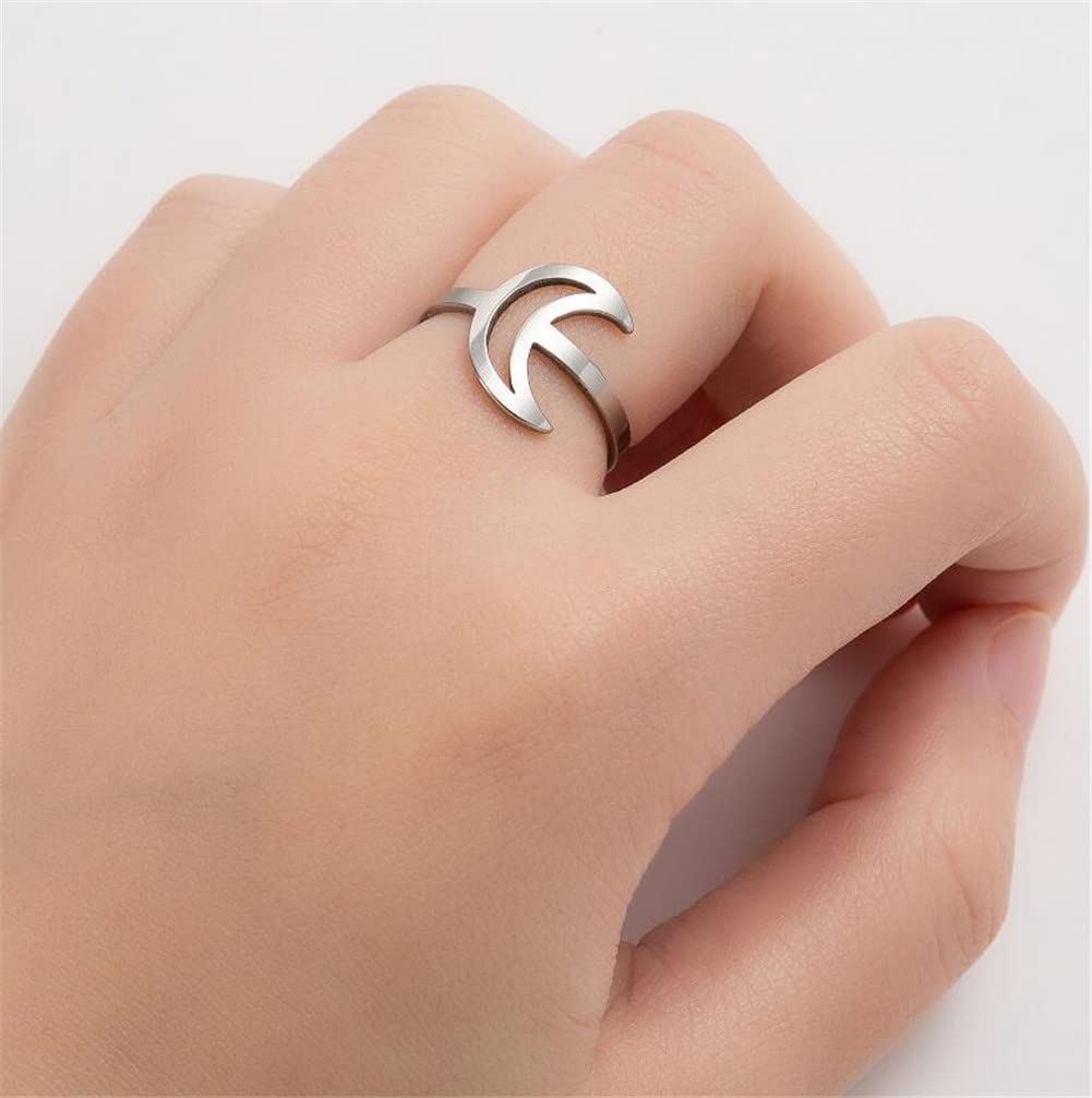 Stainless Steel Moon Crescent Rings for Women & Men - Open Geometric Hollow Half Moon Horn Couple Friendship Jewelry Set (2Pcs) - Perfect for Anniversary Gifts, Valentine's Day, and Matching Couple Accessories