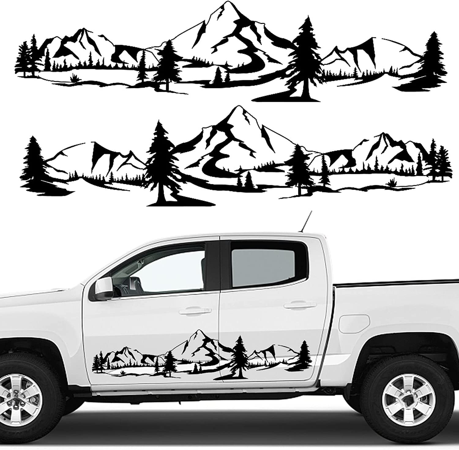 Premium Truck Stickers & Decals - Large Mountain Landscape Vinyl Decals for Pickup Trucks & SUVs | Forest Tree Graphics for Car Body & Doors | Cool Automotive Stickers for Men (Black) - Perfect for Off-Road Enthusiasts & Outdoor Adventure Lovers