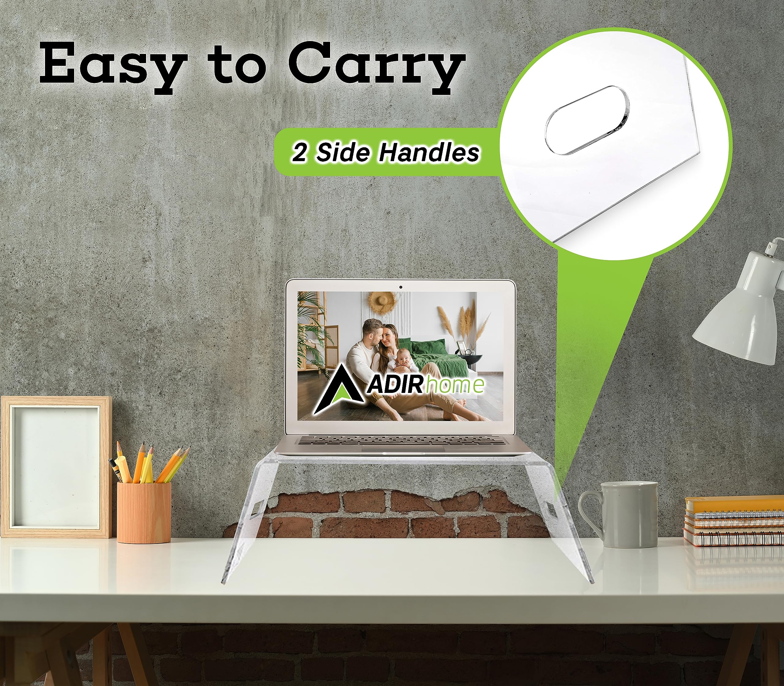 Clear Acrylic Monitor Stand & Laptop Riser for Desk - Ergonomic Computer Stand for Home Office, Bedroom, or Outdoor Workspace - Perfect for Improving Posture and Desk Organization